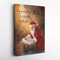 Religious Christmas Canvas Wall Art, Santa Kneeling to Baby Jesus Canvas, Christian Nativity Canvas Print, Holiday Decor