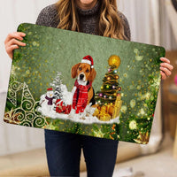 Merry Christmas Dog Snow Tree Welcome Mat, Beagle Christmas Doormat, Holiday Entryway Doormat, Non-Slip Indoor Outdoor Dog Lover Present