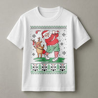 Reindeer Caddy Golf T-Shirt, Santa Golfing Christmas Shirt, Humorous Ugly Christmas Golf Tee, Retro Holiday Sports Shirt, Golf Lover Xmas Present