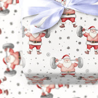 Humorous Gym Holiday Gift Wrap, Weightlifting Santa Wrapping Paper, Fitness Christmas Wrapping Paper, Bodybuilder Gift Wrap