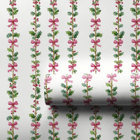 Pink Bow Garland Holiday Gift Wrap, Watercolor Holly Christmas Wrapping Paper, Festive Botanical Wrapping Paper, Elegant Gift Wrapping Paper
