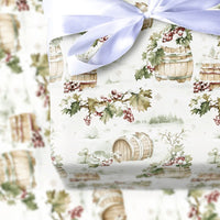 Rustic Wine Barrel Gift Wrap, Winter Vineyard Christmas Wrapping Paper, Snowy Grapevine Wrapping Paper, Holiday Wine Lover Gift Wrap Roll