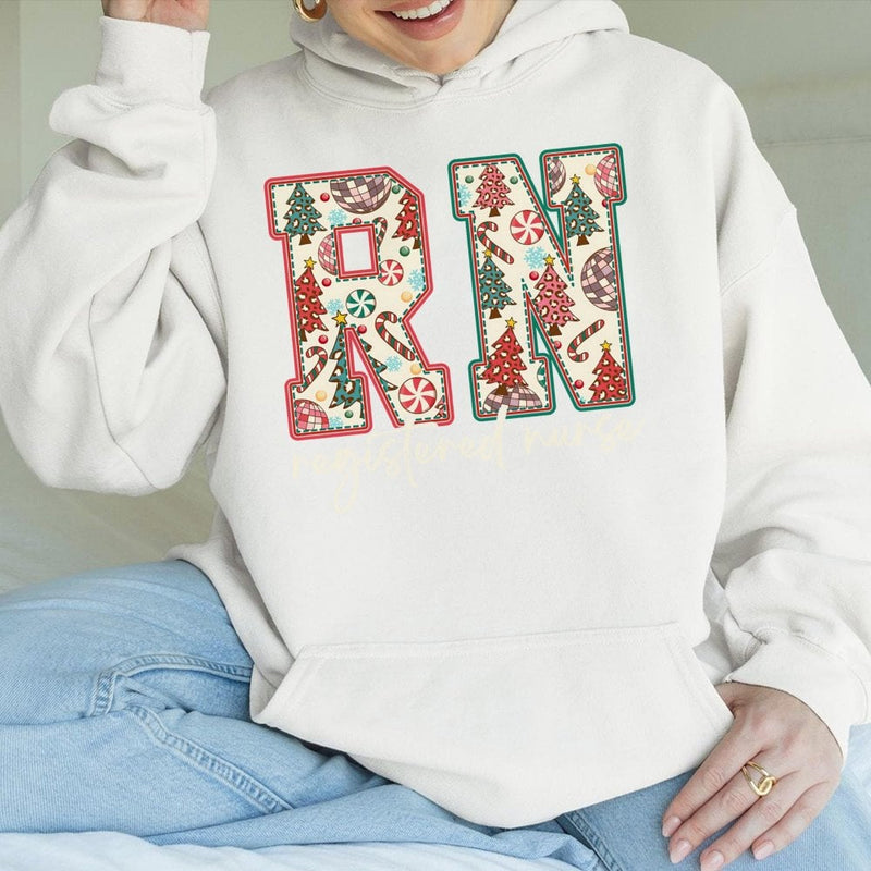 Festive Holiday Nurse Hoodie, RN Registered Nurse Christmas Hoodie, Nursing Student Pullover, Medical Worker Xmas Graphic Hoodie, Nurse Present
