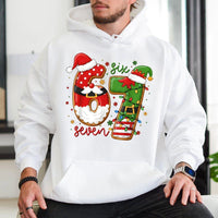 Humorous Holiday Graphic Sweatshirt, 67 Christmas Santa and Elf Number Hoodie, Retro Xmas Party Pullover, Birthday Party Apparel