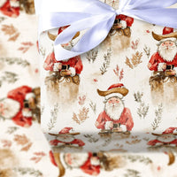 Western Christmas Holiday Gift Wrap, Cowboy Santa Gift Wrapping Paper, Rustic Country Santa Wrapping Paper, Botanical Xmas Gift Wrap Roll