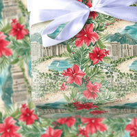 Tropical Diamond Head Gift Wrap, Waikiki Beach Christmas Wrapping Paper, Hawaiian Holiday Wrapping Paper, Poinsettia Palm Tree Gift Wrap