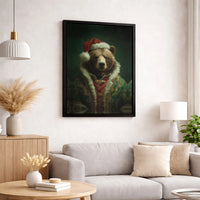Renaissance Style Animal Portrait Canvas Print, Christmas Bear Canvas Wall Art, Humorous Victorian Holiday Wall Decor, Winter Home Present