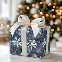 Deep Blue Night Sky Holiday Gift Wrap, Winter Snowflake Wrapping Paper, Watercolor White Snowflakes Wrapping Paper, Christmas Present Wrap
