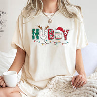 Festive Reindeer Santa Hat Shirt, Wifey Christmas T-Shirt, Matching Holiday Couple T-Shirt, Adorable Xmas Graphic Tee, Winter Present for Wife