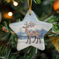 Winter Wonderland Deer Star Ornament, Folk Art Reindeer Star Ornament, Rustic Holiday Ceramic Ornament, Christmas Tree Star Decor Present