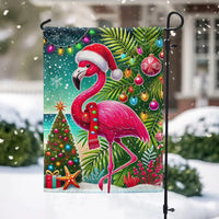 Tropical Santa Hat Yard Flag, Pink Flamingo Christmas Garden Flag, Coastal Beach Winter Holiday Flag, Double-Sided Outdoor Lawn Decor