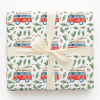 Retro Red Camper Van Gift Wrap, Vintage Camper Christmas Wrapping Paper, Winter Travel Holiday Wrapping Paper, Festive Road Trip Gift Wrap