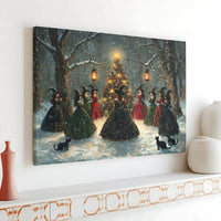 Vintage Coven Gathering Canvas Print, Witchy Christmas Canvas Wall Art, Gothic Snowy Forest Canvas, Spooky Holiday Wall Decor, Wiccan Present