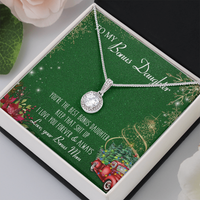 Christmas Greeting Card Pendant Necklace, Bonus Daughter Necklace Present, White Gold Stainless Steel Necklace, Stepdaughter Xmas Present