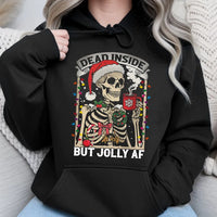 Skeleton Christmas Hoodie, Dead Inside but Jolly AF Hoodie, Coffee Lover Holiday Sweatshirt, Sarcastic Xmas Hoodie, Festive Present for Her