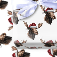 Santa Hat Moose Gift Wrap, Christmas Moose Wrapping Paper, Rustic Winter Holiday Wrapping Paper, Adorable Animal Festive Wrapping Paper