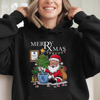 Humorous Pharmacy Christmas Hoodie, Santa Mixing Pills Pharmacist Hoodie, Pharm Tech Holiday Pullover, Medical Rx Xmas Hooded Sweatshirt Present