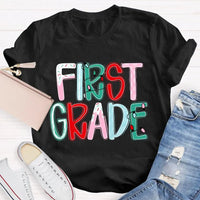 Custom Holiday Font 1st Grade Tee, Personalized First Grade Christmas Shirt, Teacher Student Xmas T-Shirt, Christmas Grade Shirt