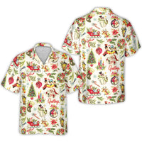 Retro Santa Snowman Aloha Shirt, Vintage Christmas Hawaiian Shirt, Winter Holiday Season Beach Button Up, Xmas Party Present for Men