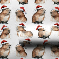 Adorable Santa Hat Capybara Gift Wrap, Christmas Capybara Wrapping Paper, Watercolor Animal Holiday Wrapping Paper, Xmas Present Gift Wrap Roll