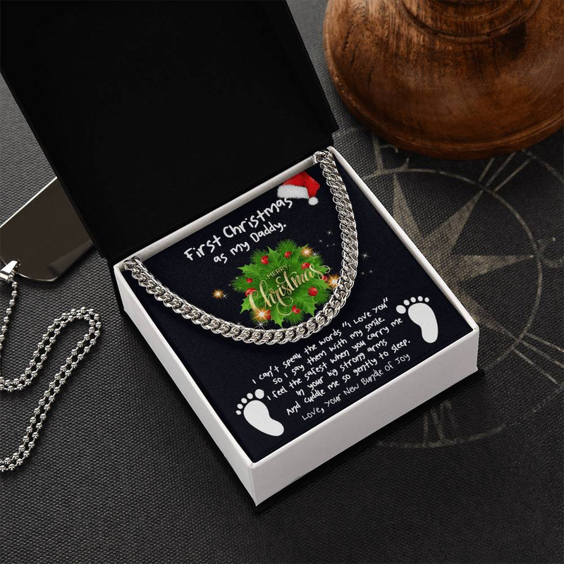 New Dad Message Card Chain, First Christmas Daddy Cuban Link Chain Necklace, Holiday Keepsake from Baby, Meaningful Dad Chain Jewelry