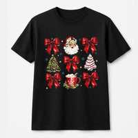 Retro Santa Cocoa Shirt, Christmas Bows Holiday T-Shirt, Adorable Winter Graphic Tee, Vintage Christmas T-Shirt, Womens Holiday Season Present