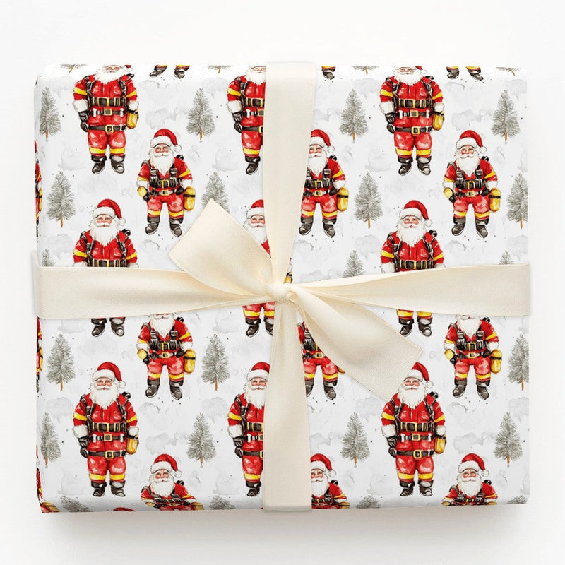 First Responder Christmas Gift Wrap, Firefighter Santa Wrapping Paper, Winter Santa Gift Wrapping Paper, Fire Dept Holiday Gift Wrap