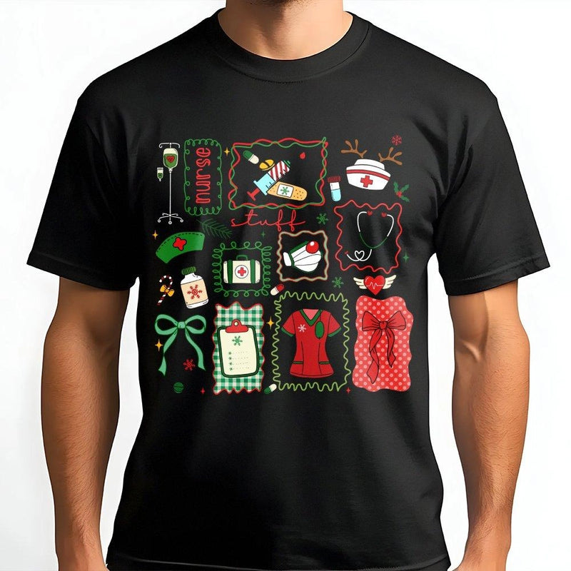 Holiday Medical Supplies Graphic Tee, Christmas Nurse T-Shirt, Adorable Hospital RN Christmas Party Shirt, Healthcare Worker Top