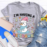 Humorous Winter Holiday Graphic Shirt, Meltdown Snowman Christmas T-Shirt, Adorable Melting Snowman Humor Xmas Tee, Present