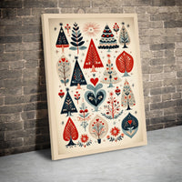 Nordic Folk Art Tree Print, Scandinavian Christmas Tree Wall Art, Holiday Botanical Canvas Art, Winter Tree Art, Xmas Art Digital Download