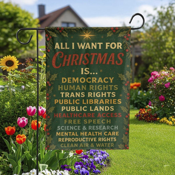 Social Justice Yard Flag, Progressive Christmas Garden Flag, Holiday Lawn Flag Decor, Inclusive Winter Outdoor Banner, Activi