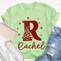 Custom Name Snowflakes Graphic Tee, Personalized Christmas Tree T-Shirt, Family Matching Christmas Shirt, Custom Holiday Tree Present