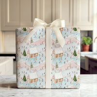 Winter Rink Christmas Gift Wrap, Ice Hockey Gingerbread Village Wrapping Paper, Holiday Ice Skating Wrapping Paper Roll, Pastel Present Wrap