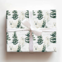 Watercolor Winter Pine Tree Gift Wrap, Samoyed Dog Wrapping Paper, Holiday Samoyed Wrapping Paper, Christmas Dog Lover Gift Wrapping Paper