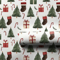 Stocking Candy Cane Gift Wrap, Watercolor Christmas Tree Wrapping Paper, Traditional Holiday Wrapping Paper, Festive Gift Wrap Paper Roll