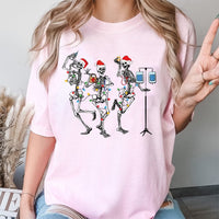 Dancing Skeleton Medical Holiday Tee, Christmas Nurse T-Shirt, Humorous Hospital RN Graphic Shirt, Festive Healthcare Worker Christmas T-Shirt