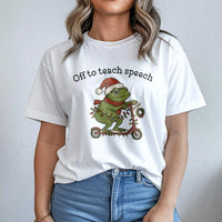Christmas Frog on Scooter Shirt, Speech Therapist Christmas T-Shirt, Humorous SLP Christmas Graphic Tee, Speech Language Pathologist Xmas Tee