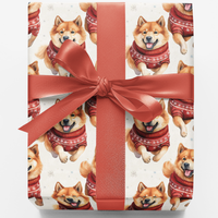 Festive Dog Sweater Gift Wrap, Shiba Inu Christmas Wrapping Paper, Holiday Dog Lover Gift Wrapping Paper, Winter Puppy Present Wrap Roll