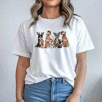 Santa Hat Puppies Holiday Shirt, Christmas Dogs T-Shirt, Adorable Holiday Dog Graphic Tee, Humorous Xmas Puppy Shirt, Dog Lover Mom Holiday Present