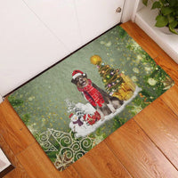 Snowy Xmas Tree Welcome Mat, Australian Shepherd Christmas Doormat, Aussie Dog Front Door Mat, Holiday Entry Rug, Dog Mom Present