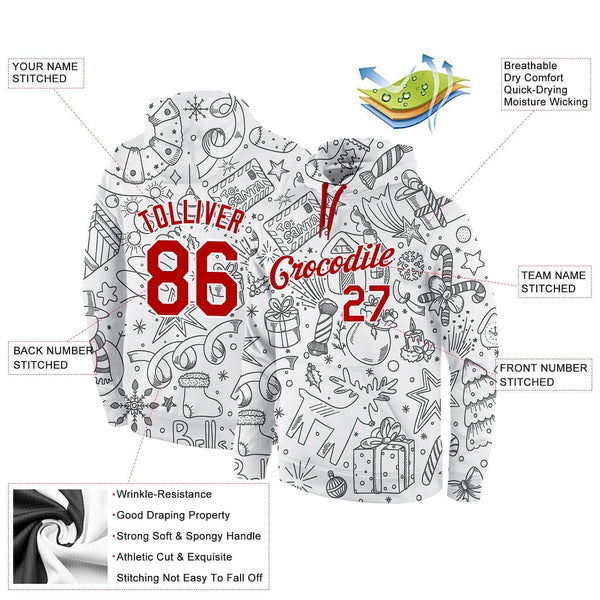 Personalized Name and Number Pullover Hoodie, Custom Christmas Sports Hoodie, Holiday Team Sweatshirt Hoodie, Xmas Sports Fan