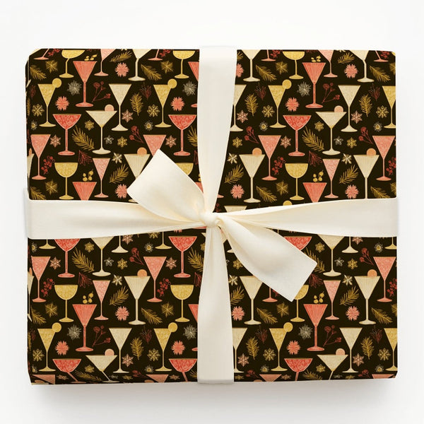 Winter Martini Party Gift Wrap, Holiday Cocktail Wrapping Paper, Dark Aesthetic Drinks Wrapping Paper, New Year Christmas Wra