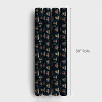Starry Winter Gift Wrap, Snowy Village Night Wrapping Paper, Comfy Christmas Village Wrapping Paper, Holiday Cottage Wrapping Paper Roll