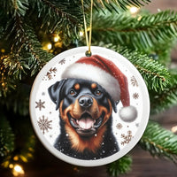 Santa Hat Dog Ceramic Ornament, Rottweiler Christmas Ornament, Adorable Puppy Holiday Tree Ornament, Pet Keepsake, Dog Lover Xmas Present