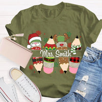 Custom Name Pencil Snowflake Shirt, Personalized Christmas T-Shirt, Teacher Holiday Graphic Tee, Custom Xmas T-Shirt, Holiday Season Present