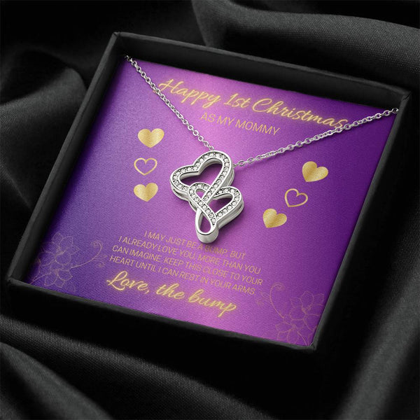 Expecting Mom Pendant, First Christmas Double Heart Necklace for Mom, Baby Bump Present, 14K White Gold Heart Necklace, Pregn