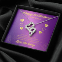 Expecting Mom Pendant, First Christmas Double Heart Necklace for Mom, Baby Bump Present, 14K White Gold Heart Necklace, Pregnancy Keepsake