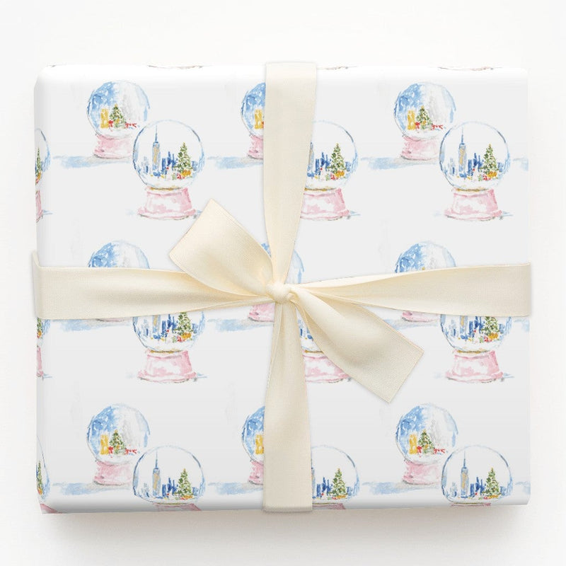 Watercolor New York City Skyline Gift Wrap, NYC Snow Globe Christmas Wrapping Paper, Winter Holiday Wrapping Paper Roll