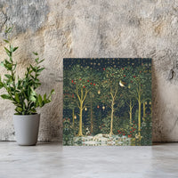Snowy Woodland Berries Holiday Print, Enchanted Winter Forest Square Canvas Wall Art, Christmas Tree Canvas Poster, Seasonal Decor