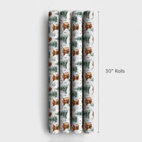 Snowy Pine Christmas Gift Wrap, Highland Cow Wrapping Paper, Scottish Cattle Winter Wrapping Paper, Rustic Farmhouse Holiday Gift Wrap